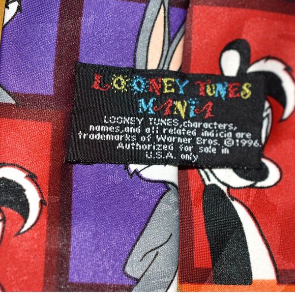 Vintage 1996 Looney Tunes Mania The Gangs All Here Character Silk Tie - Picture 4 of 4